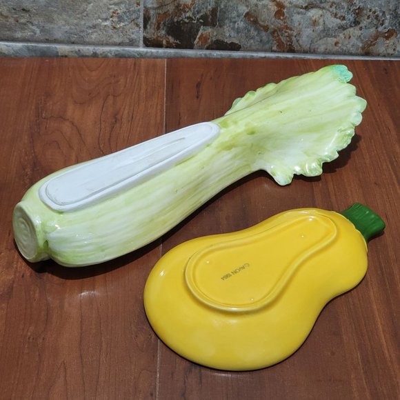Ceramic Celery Squash Pumpkin Serving Dish Tray Set of 2 - Picture 12 of 13